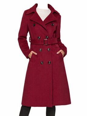 Escalier  Trench Coat  burgundy wool blend  double‑breasted belted, size S